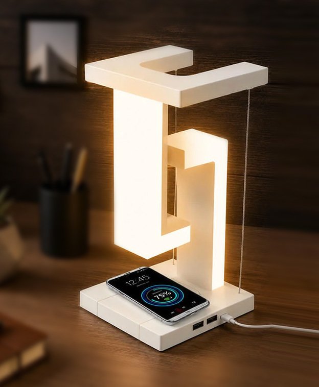 Tangent Magnetic Floating LED Lamp with Wireless Charging - Image 2