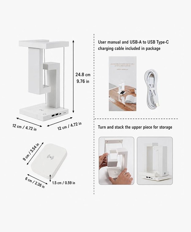 Tangent Magnetic Floating LED Lamp with Wireless Charging - Image 3