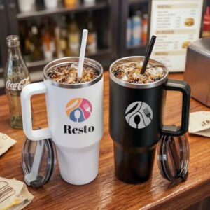 Stainless Steel Tumbler with Handle & Straw, 1200ml