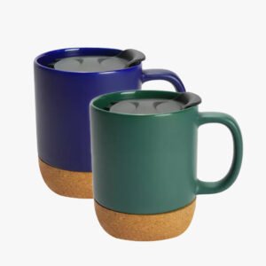 Ceramic Mug with Lid and Cork Base, 385ml