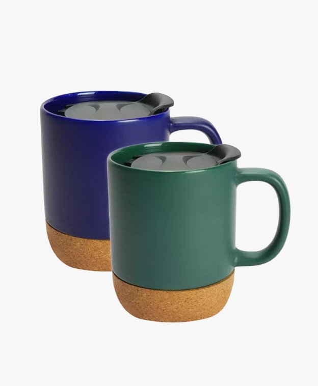 Ceramic Mug with Lid and Cork Base, 385ml