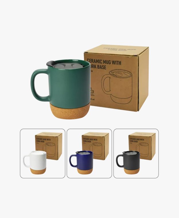 Ceramic Mug with Lid and Cork Base, 385ml - Image 3