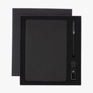 Sustainable Corporate Gift Set with Refillable Notebook, Pen & USB Keychain-Black