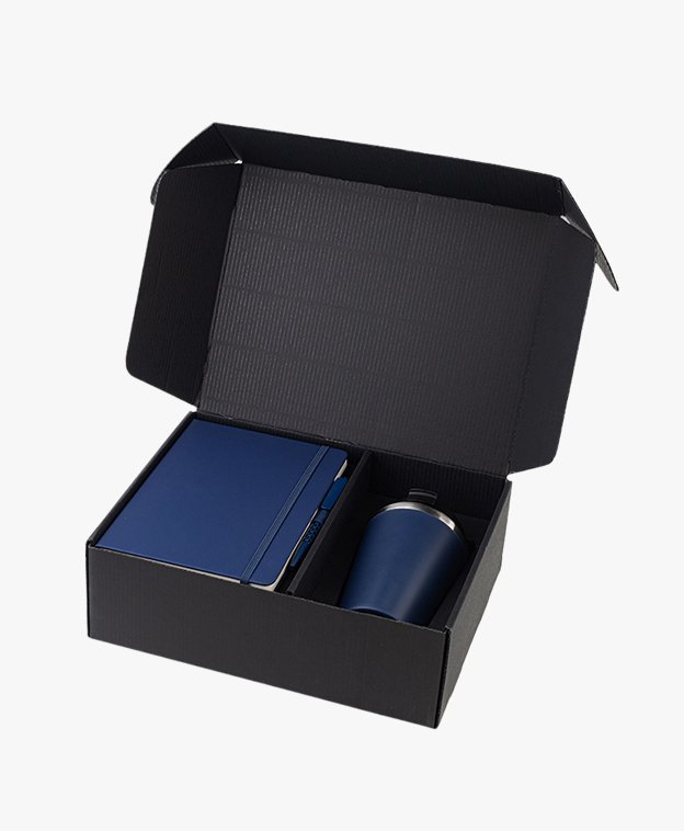 Premium Corporate Gift Set with Double-Walled Tumbler, A5 Notebook & Pen - Navy Blue - Image 2