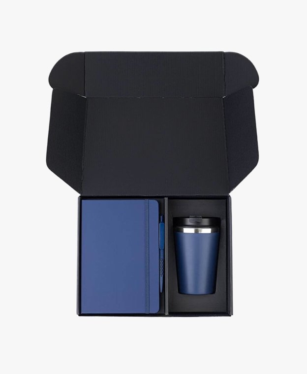 Premium Corporate Gift Set with Double-Walled Tumbler, A5 Notebook & Pen - Navy Blue